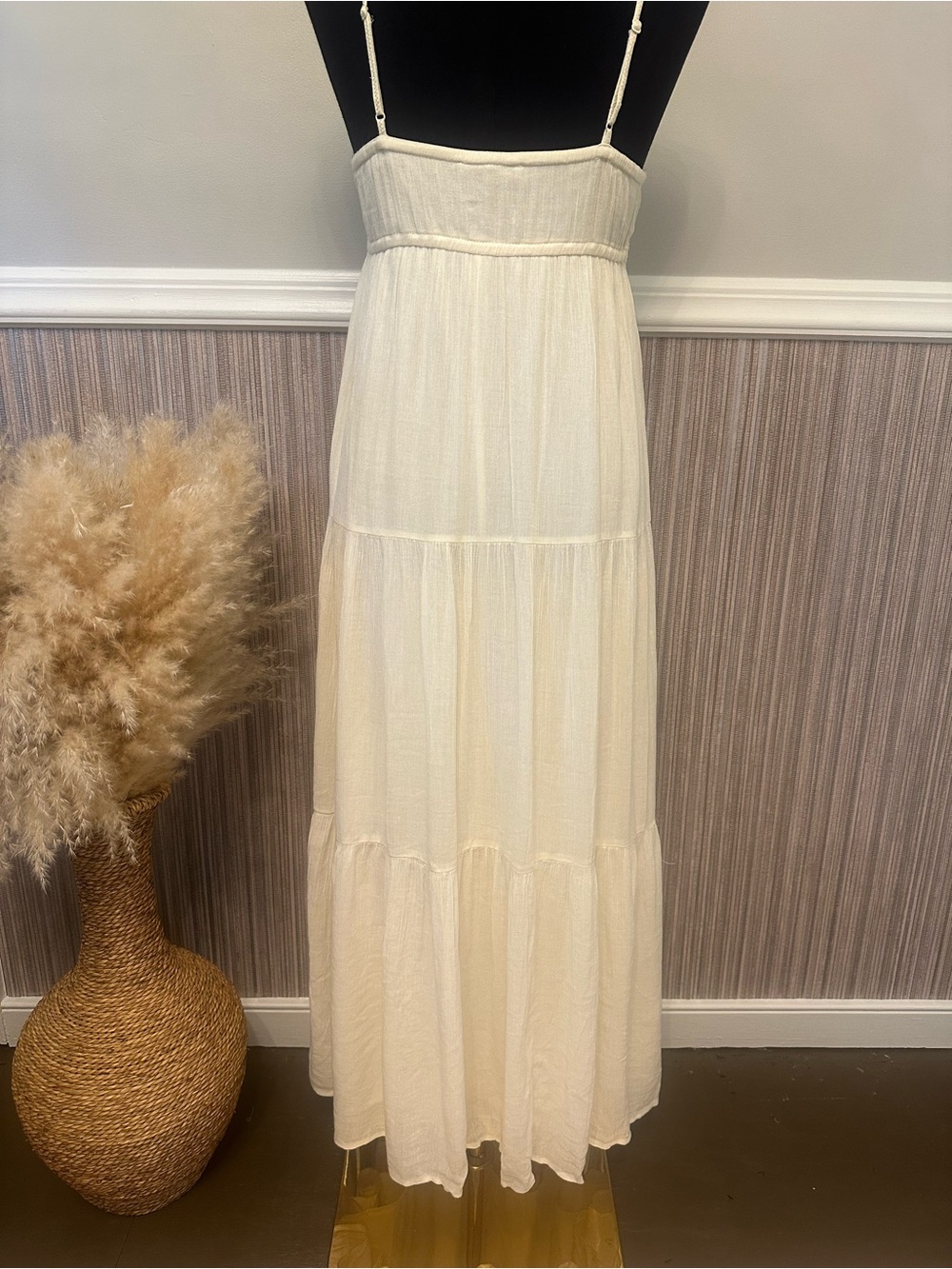 American Eagle Ivory Crochet Bodice Tiered Maxi Dress Lined Cottagecore Small - Picture 9 of 16